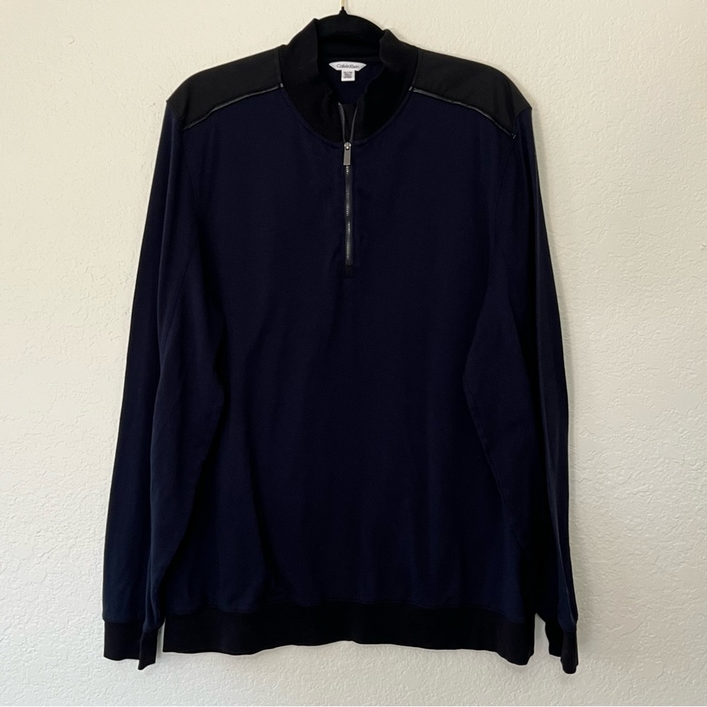 Calvin Klein Pullover Quarter Zip Navy Blue Textured‎ Long Sleeve Shirt Men’s XL
